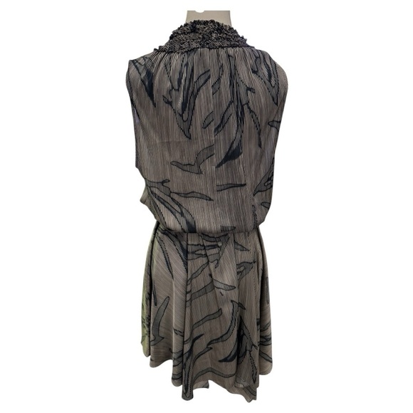 HALSTON HERITAGE Sleeveless Printed Mock-Neck Dress Stone/Steel Blue Sz 10 - Picture 6 of 11